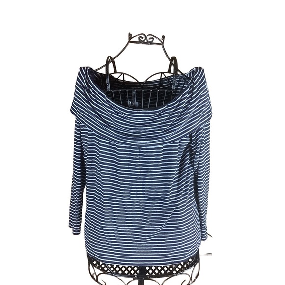 Lucky Brand Off-Shoulder Navy Stripe Long Sleeve Top XL NWT - Picture 4 of 9